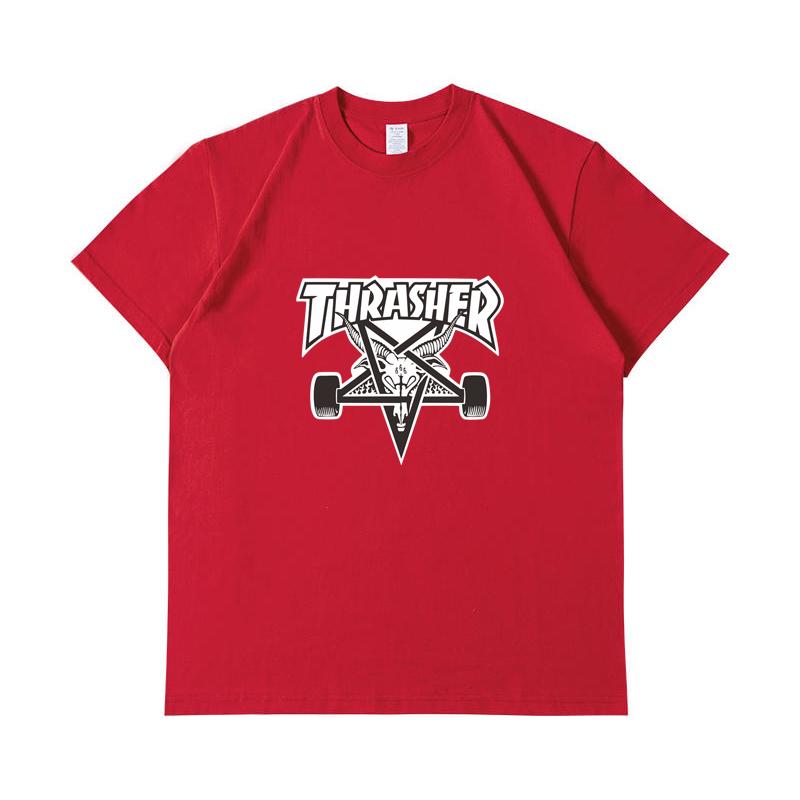 A1-07 Summer Thrasher Letter Print T-Shirt Men Women Oversized Cotton Short Sleeve Casual Streetwear Tee Top