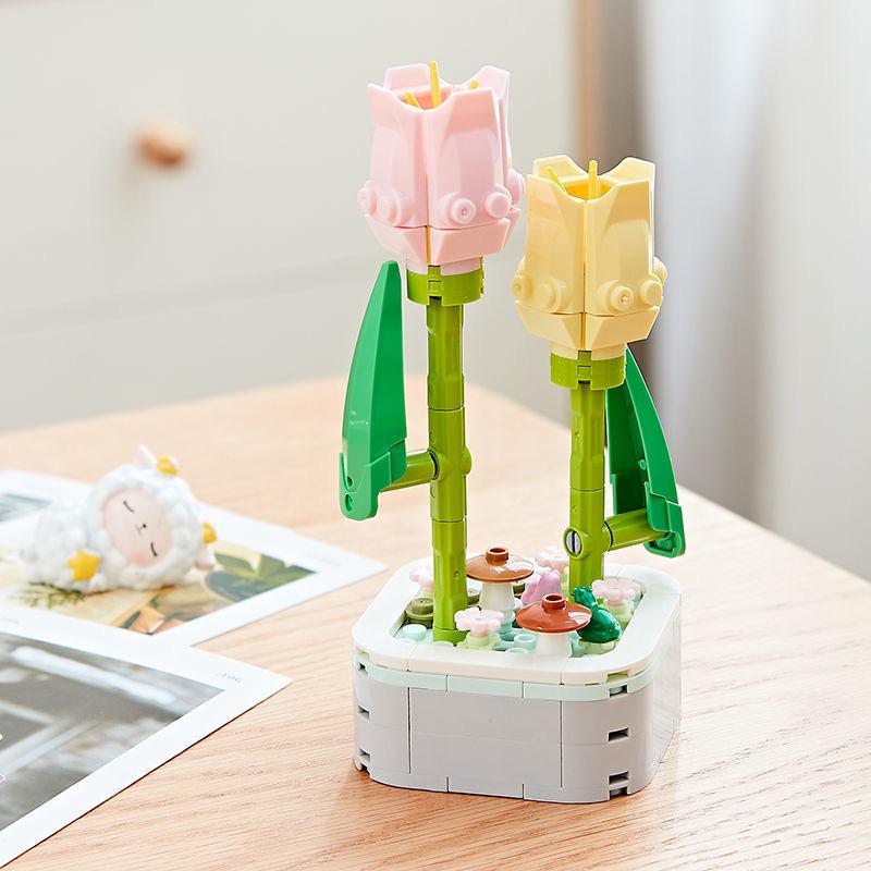 64 Styles Rose Flower Building Block Flower Eternal Bouquet Prickly Pear Model Plant Decoration Educational Toy For Kids Gift