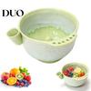 Small Fruit Strainer Ceramic Berry Washing Bowl, Swirl Design Rinse Colander with Handle Easy Clean Container And Drain Holes, Cleaning Bowl