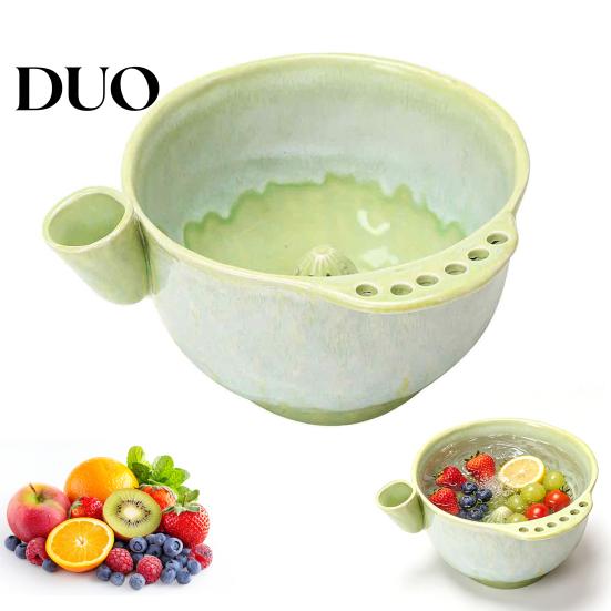 Small Fruit Strainer Ceramic Berry Washing Bowl, Swirl Design Rinse Colander with Handle Easy Clean Container And Drain Holes, Cleaning Bowl