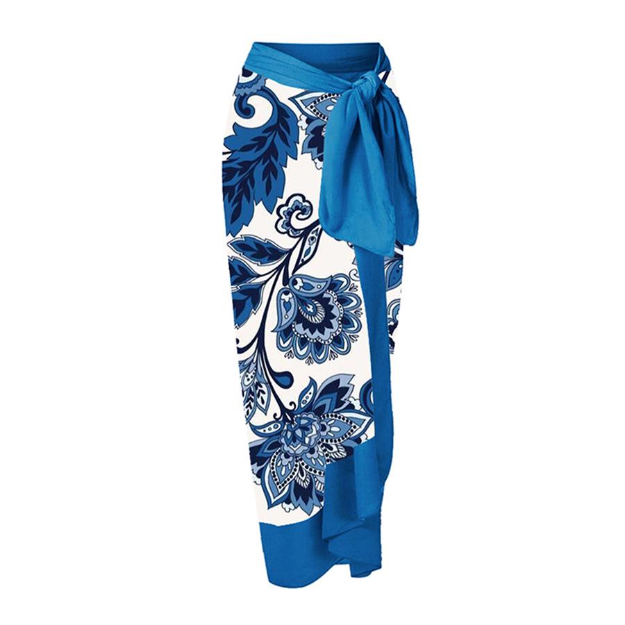 

Трансграничная Горячая Распродажа Цельное Платье Миди с Принтом Занавеска Праздничный Стиль Повседневное Пляжное Платье для Женщин 23037563 One Size синий