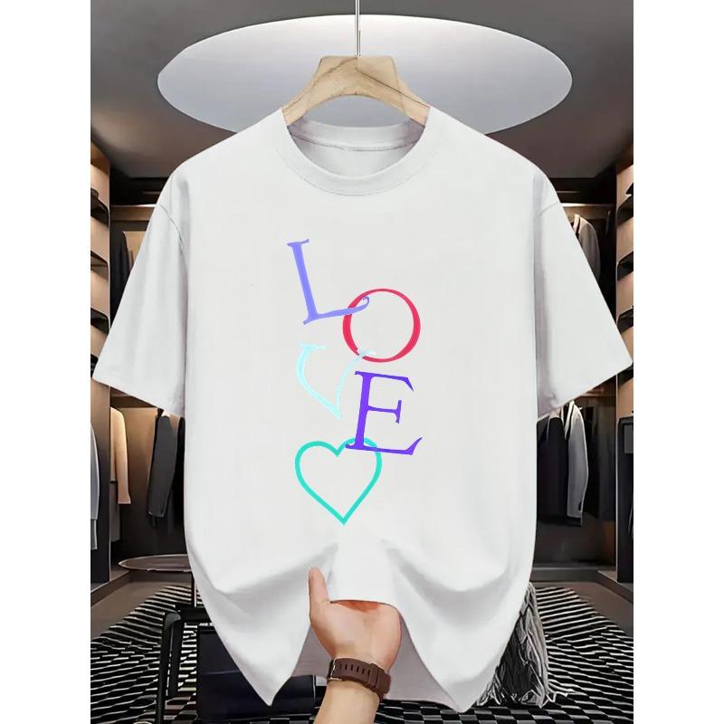 

European sizes Men S Summer Casual T-Shirt with Colorful LOVE Print, Crew Neck, Short Sleeve, Slight Stretch Fabric - Ideal for Adult Fashion S белый
