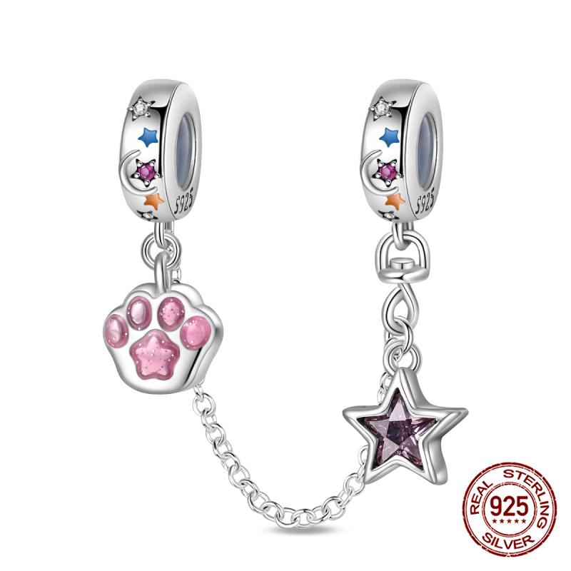 Original 100% 925 Silver Star Moon Safety Chain Fit 925 Original Bracelet & 3mm Bracelet DIY Jewelry Making Women Gift