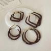 Hong Kong Style Retro Square Round Coffee Color Drip Earrings Female Simple Fashion Temperament Unique Versatile Earrings