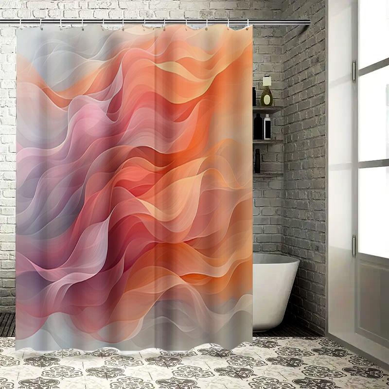 

Modern Colorful Wavy Shower Curtain for Bathroom Decor Orange, Pink, White, Gray Fabric Waterproof Home Decoration 90x180cm