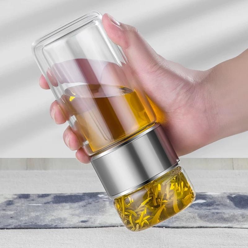 Tee-Trennung Teetasse Herren High-End Persönliche Nutzung Doppelschichtglas Hitzebeständig und Explosionsgeschützt Wasserbecher