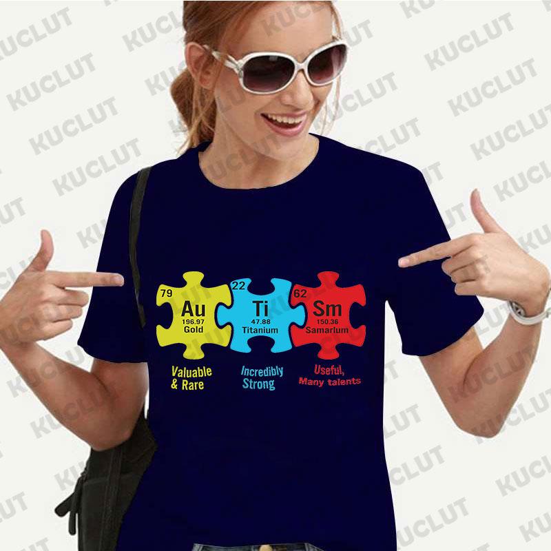 TShirt for Women Autism Puzzle Piece Tshirt Y2k Graphic Autism Awareness Print Tops Short Sleeve Tee Casual Harajuku Streetwear
