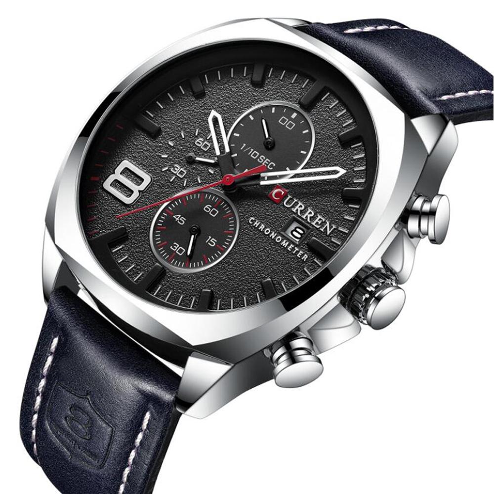 Leather Band Mens Luxury Waterproof Brown Chronograph Quartz Watch