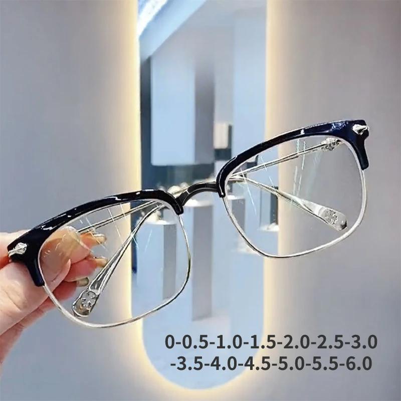 Prescription Glasses Half-frame Silver Black Anti Blue Light Myopia Glasses Trendy Vintage Nearsighted Glasses