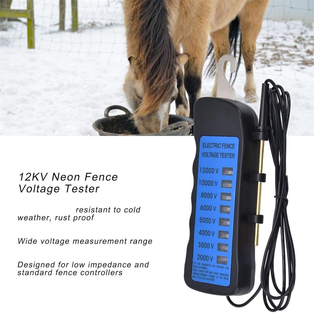 Electric Fence Voltage Tester 12KV Neons Fault Finder 2000 to 12000V 8 Neons Indicator Lights Waterproof Fence Tester