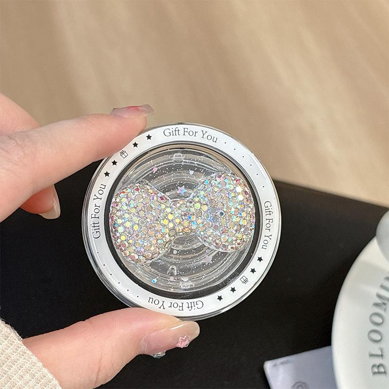 Rhinestone Bow Light Luxury Mobile Phone Airbag Bracket Magnetic Paste Adhesive Three-Dimensional Bow Tie Ring Women'S Style