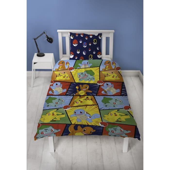 Parure De Lit Réversible - POKEMON - Starter & Poké-ball - Microfibre - 1 Housse De Couette 140 X 200 Cm + 1 Taie 63 X 63 Cm