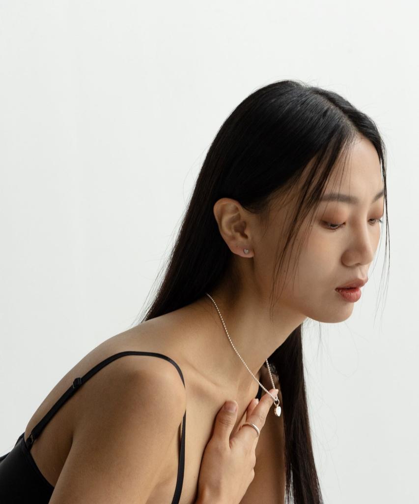 The Achromatic White Mother-Of-Pearl Silver Heart Earrings