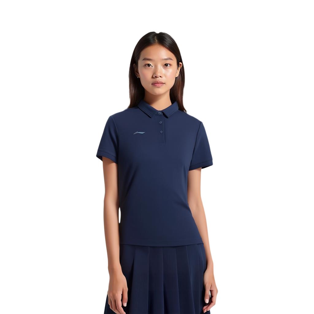 Li Ning Solid Color Pullover Sports Polo Shirt Women Tops Deep-Navy APLU198-2