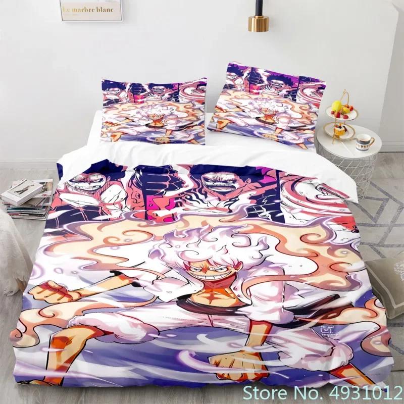 Dětské Chlapecké Anime One Pieces Povlečení Nika Luffy Gear 5 Povlak na přikrývku Povlak na polštář Sada povlaků na přikrývku Jednolůžko Queen King Velikost