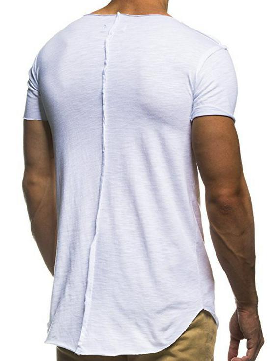 Men's Casual Patchwork Frayed Hem Round Neck Short Sleeve T-shirt