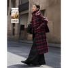 Demana Women's Plaid Double-Sided Wool Blend Winter Coat with Tassel Scarf