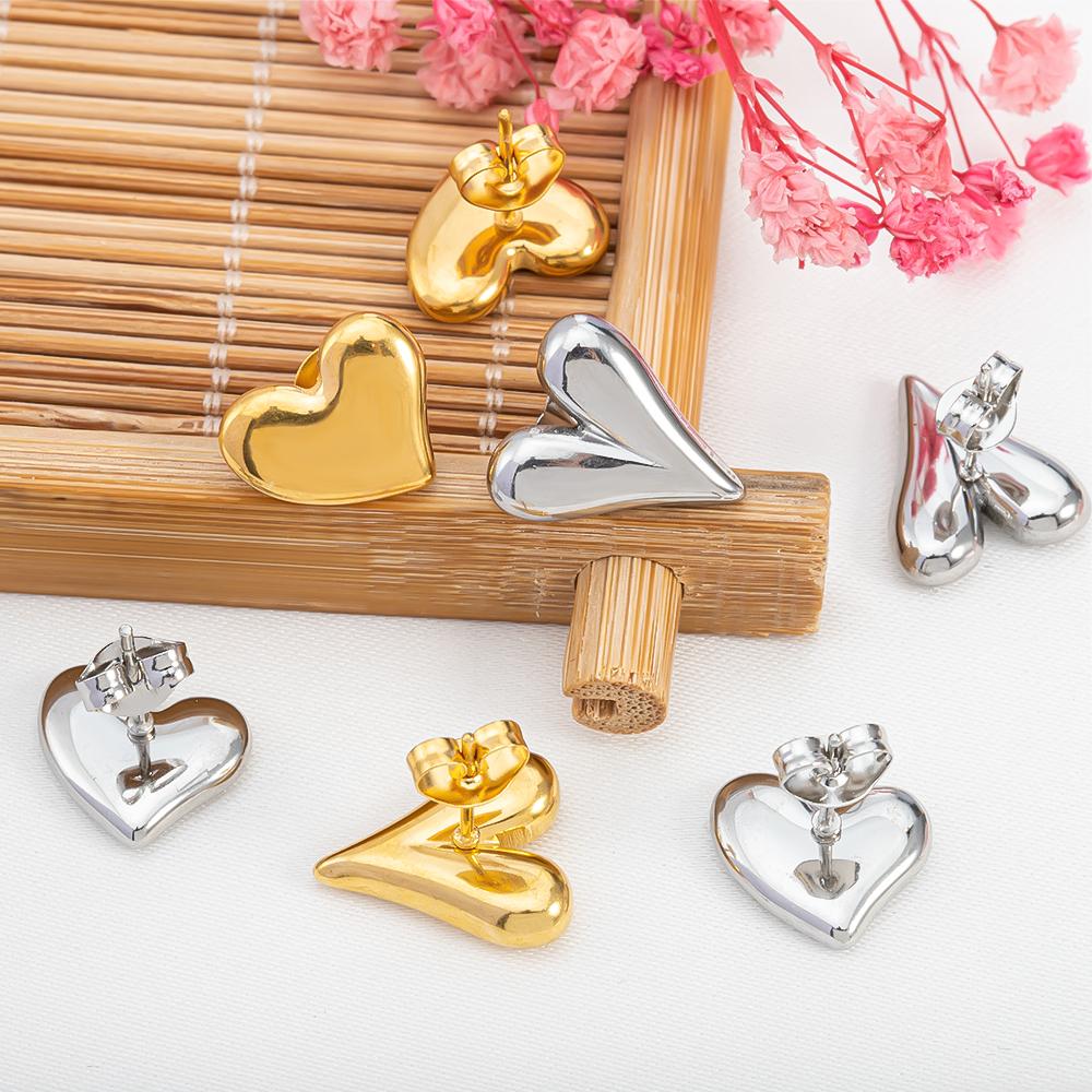 1Pair Mini Stainless Grid Design Steel Love Heart Stud Earrings for Women Girl Party Accessories DIY Jewelry Making Earring Base