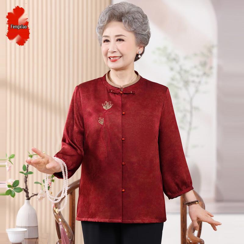 Elderly Women s Embroidered Floral Summer Shirt L