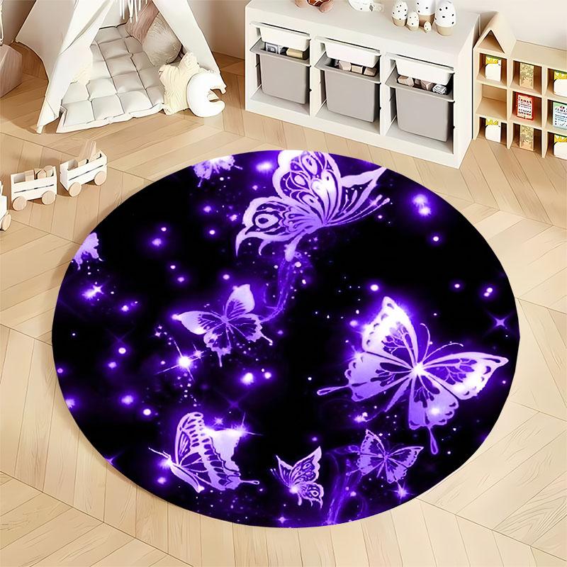 Kostenloser Versand! Lila Schmetterling Traumlandschaft Runder Teppich für Wohnzimmer runder Teppich für Zuhause Sofa Schlafzimmer, Geschenk