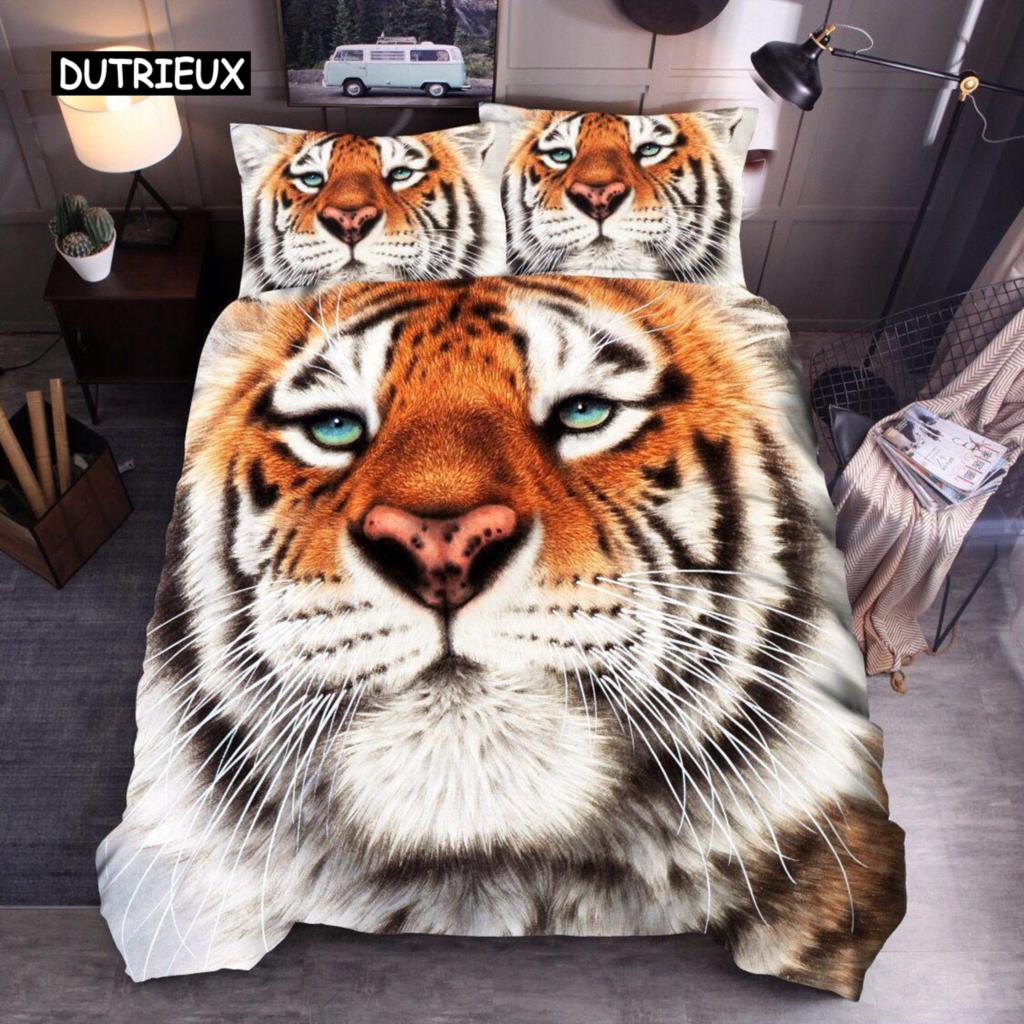 Animal Duvet Cover Set Queen Size Polyester Lightning Lion Pattern Comforter Cover Grey Black Soft Bedding Set For Teen Boys Man