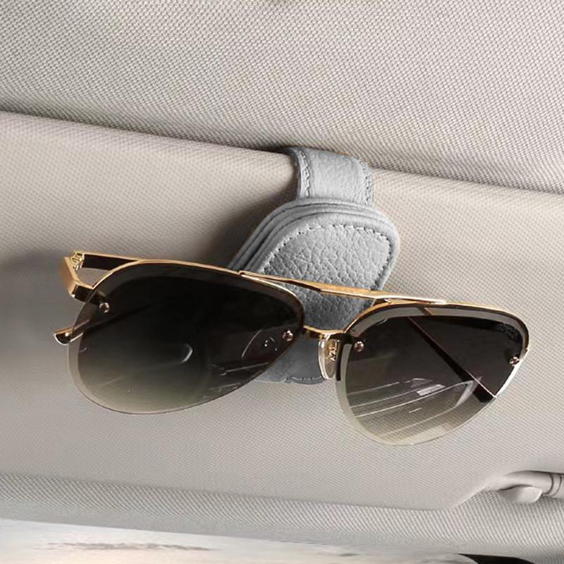 Car Sunglasses Holder Durable Leather Clip Glasses Case Ticket Card Clip Eyeglasses Mount Car Interior Accessories