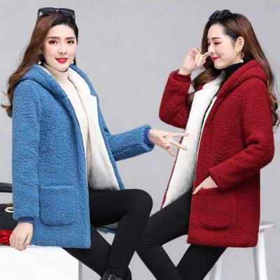 Zimní kabát s kapucí Oblečení pro ženy středního věku Sametový Hrubý Polární fleece Vlněná bunda Vata Bunda Dámská Elegantní
