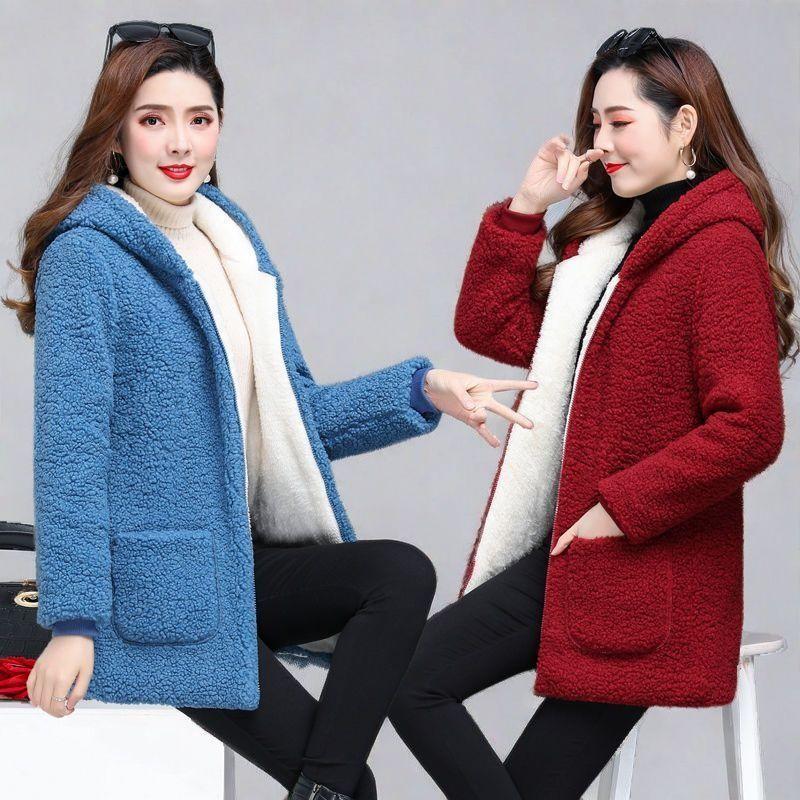 Winter Coat Hooded Middle-Aged Women's Clothing Velvet Thick Polar Fleece Woolen Jacket Cotton-Padded Jacket Women Elegant