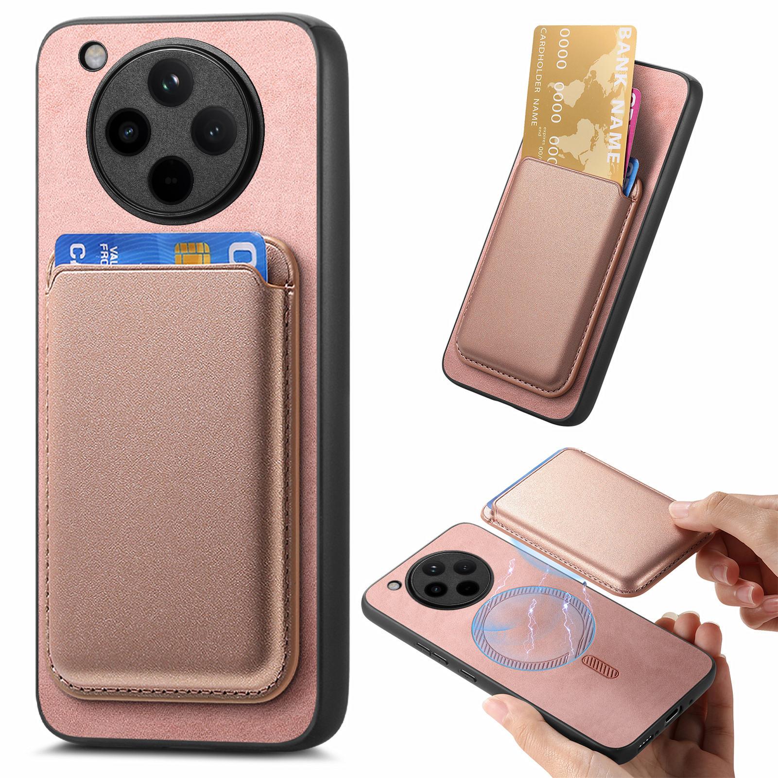 

Для Oppo Find X8 5G Чехол Съемный Магнитный Картхолдер Кожаная Задняя Крышка Телефона Rose Gold