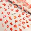 Caramel Red Maple Leaf Adhesive Nail Stickers - Autumn/Winter Fire Red Decor