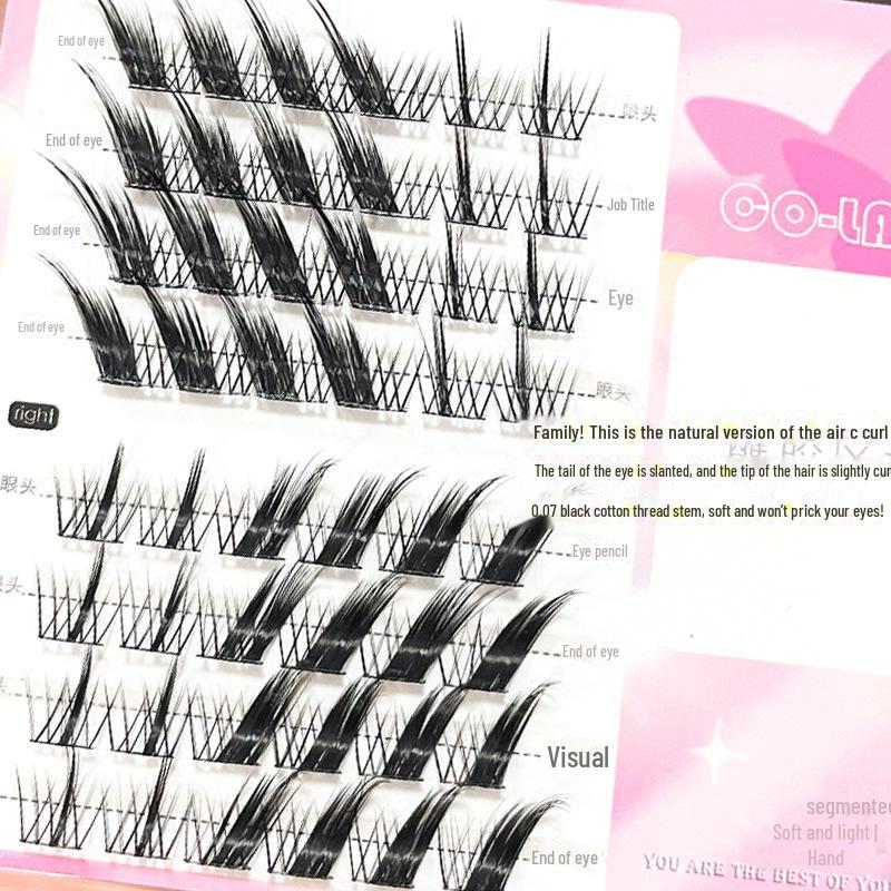 Silk Fox Eye False Eyelashes: Black Stem, Slanted Flying Design, Thick Single Cluster, Self-grafted Style.