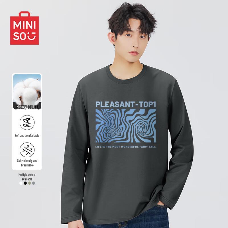 MINISO Men s Autumn Casual Round Neck Long Sleeve Cotton T-Shirt 2XL