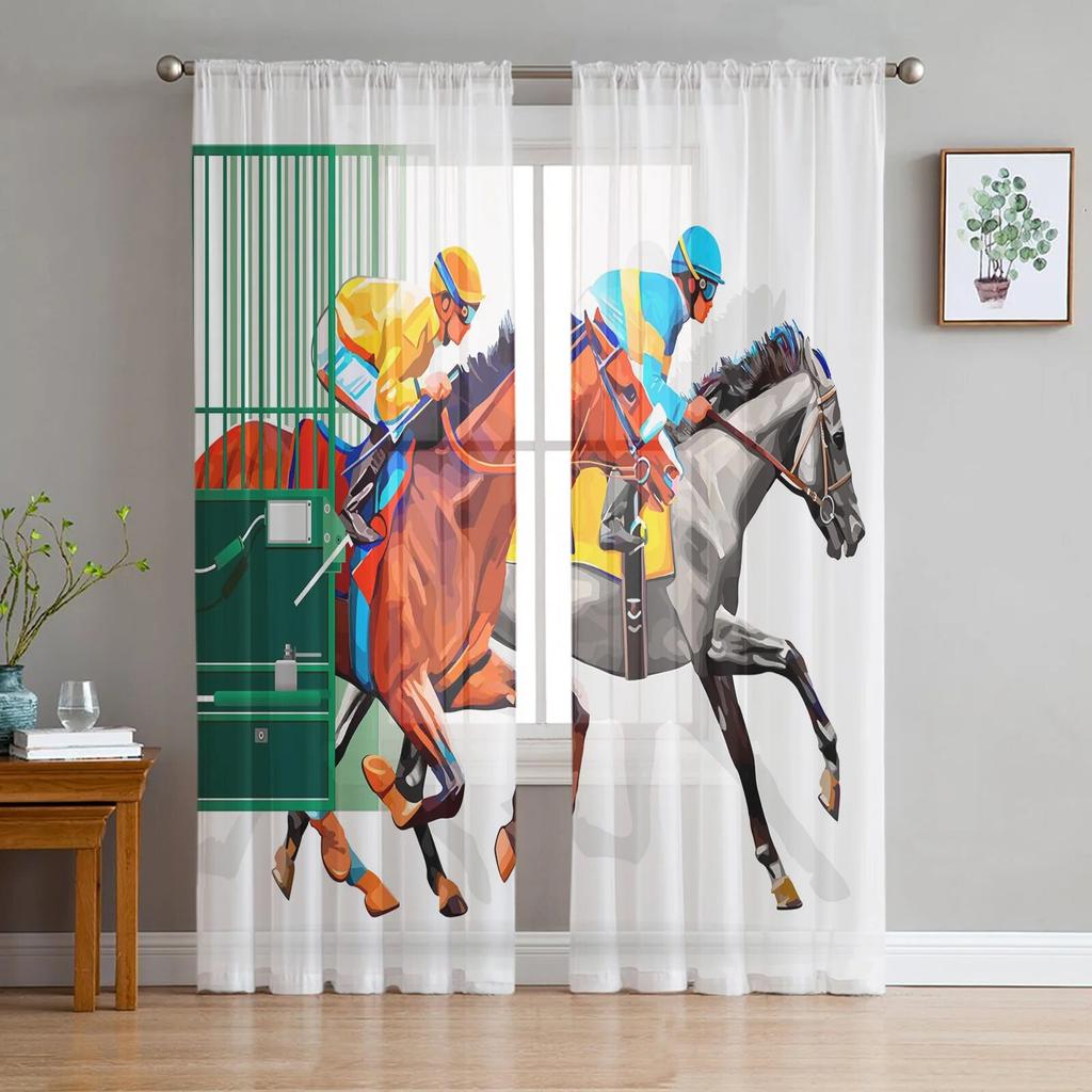 Black White Horse Watercolor Painting Modern Tulle Curtains for Living Room Bedroom Home Kitchen Window Sheer Curtains
