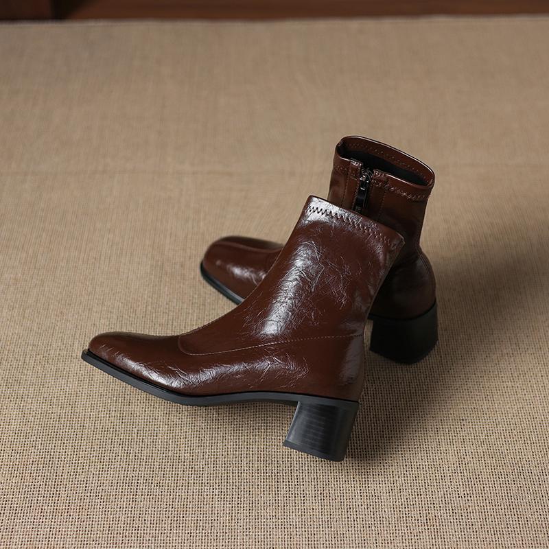 Krazing Pot Microfiber Winter Square Toe Modern Size 33 Boots Basic Size 43 Clothing Thick High Heels Zipper Women Ankle Boots