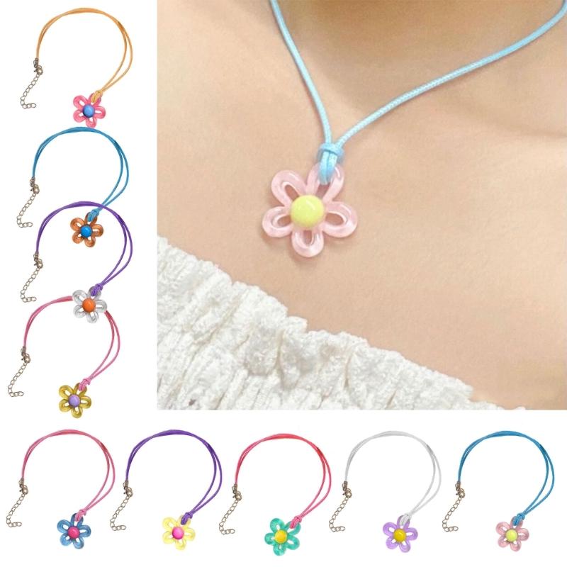 European American Jewelry Novel Flower Pendant All-match Clavicle Chain Adjustable Leather- Rope Cold Wind Neck Chain