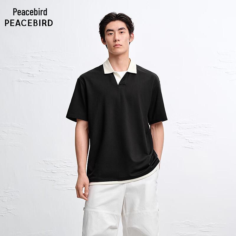Peacebird Men s Seagull Collar Color-block Short-sleeve T-shirt L