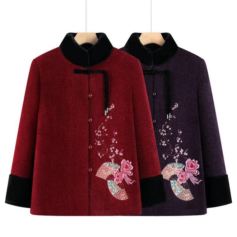 Winter Velvet Thickened Padded Jacket Women's Stand-up Collar Warm Padded Jacket Old Lady Padded Jacket