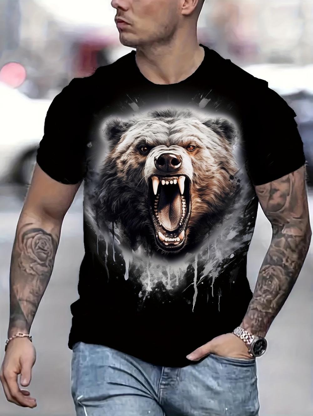 Fashion Brown Bear Graphics Men s T-Shirts Short Sleeve O-Neck 3D Printed T-Shirt Streetwear Oversized Y2k Men Summer Clothes S