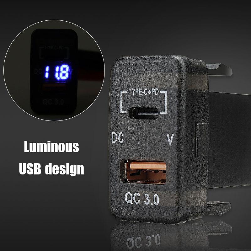 Type-C USB Charger Adapter&Voltmeter for Toyota Tacoma 4Runner Tundra RAV4 Landcruiser 75 76 78 79 100 Hilux Prado 120 HIACE