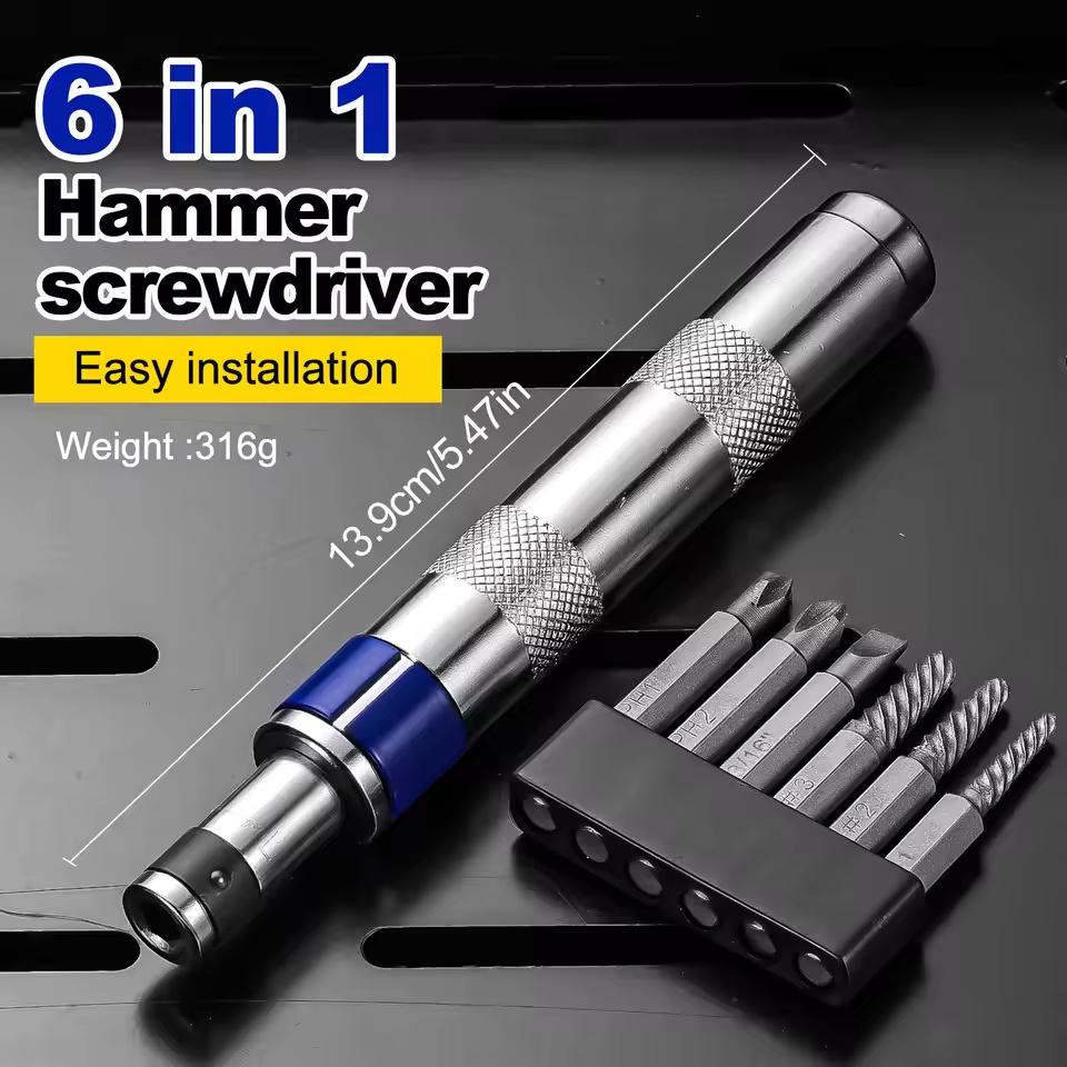 6 in 1 Screwdriver Set 1/4-inch Impact Drive Rusted Stuck Broken Fasteners Remover with Complete Specifications