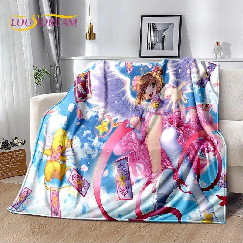Cute Cartoon Cardcaptor Sakura Soft Plush Blanket,Flannel Blanket Throw Blanket for Living Room Bedroom Bed Sofa Picnic Cover 3D