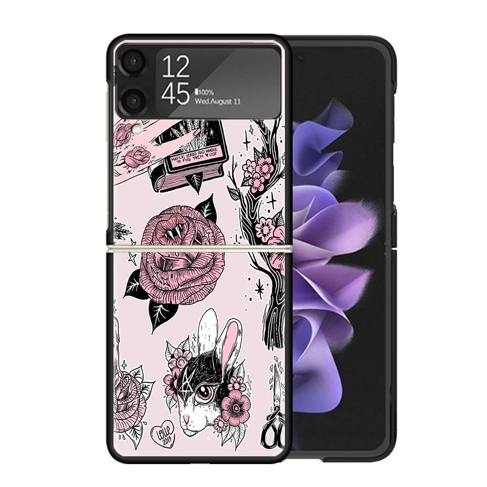 Pink Cat Skull Sorceress Witch Cases For Samsung Galaxy Z Flip 4 5 6 7 3 Z Flip7 Flip6 Flip4 Flip5 Flip3 5G Hard Shockproof Fund