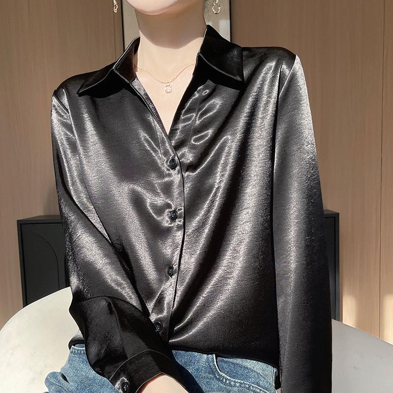 Damen Weiße Satin-Texturierte Bluse mit POLO-Kragen - Vielseitiges und Professionelles Oberteil