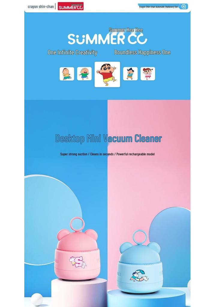 Shin-chan Cute Mini Desktop Vacuum Cleaner for Eraser Crumbs with Strong Suction