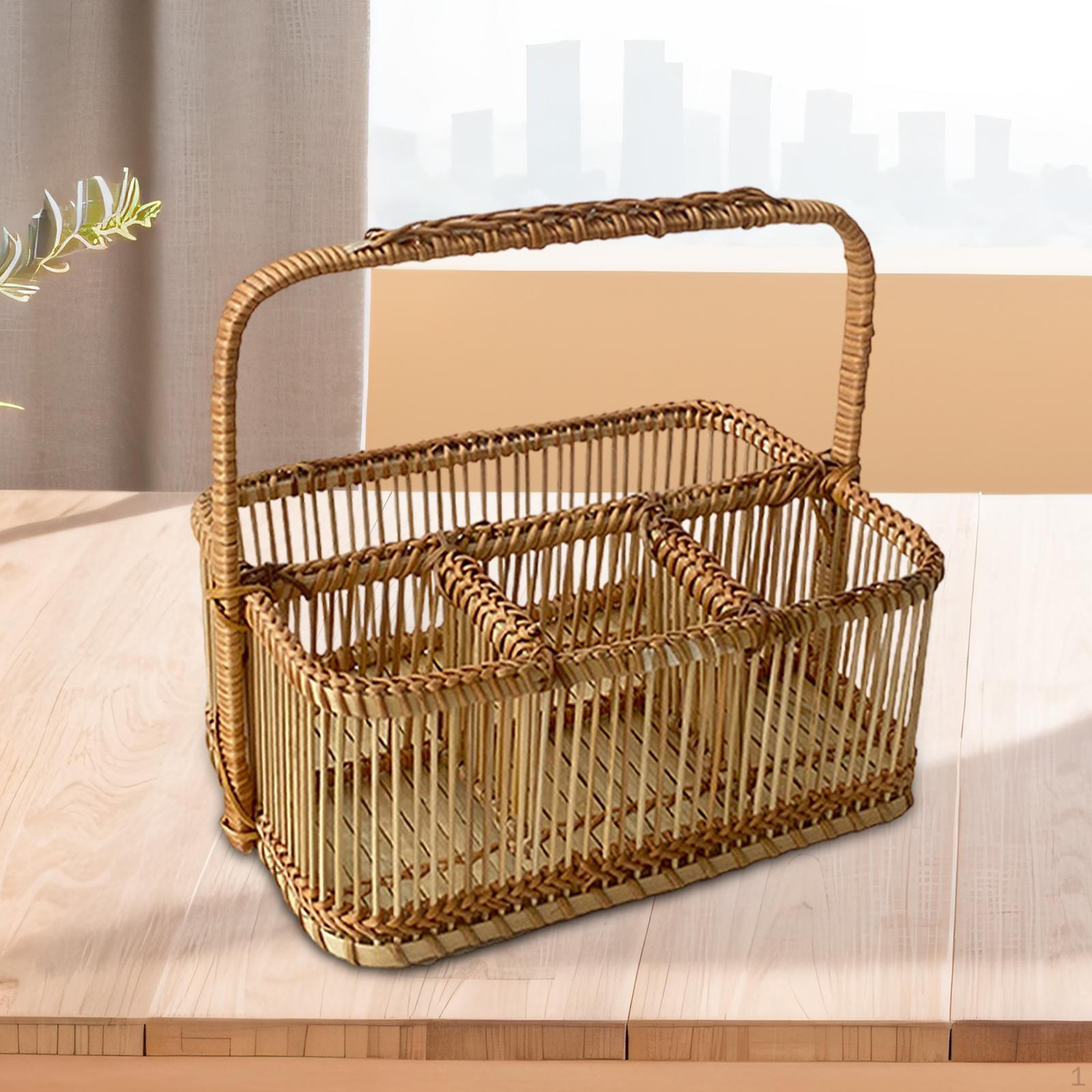 

Бамбуковий ротанговий органайзер для кухонного посуду з ручкою для кухні та на вулиці Rectangle 4 Grid