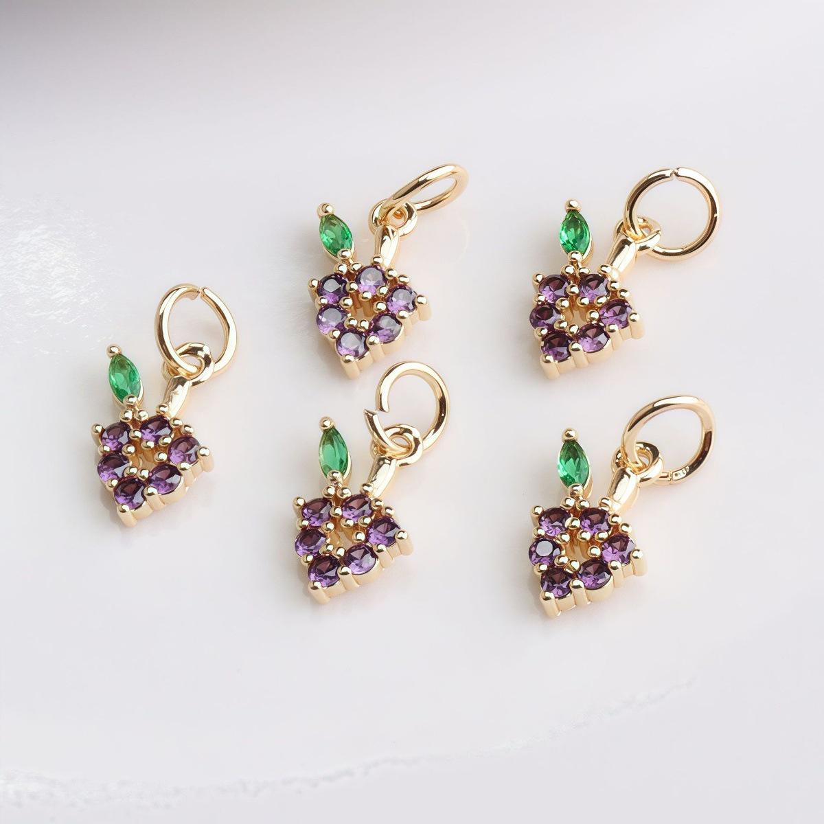 14K Gold-Filled Color-Preserving Zircon 3D Grape Pendant Charm for DIY Bracelets & Necklaces