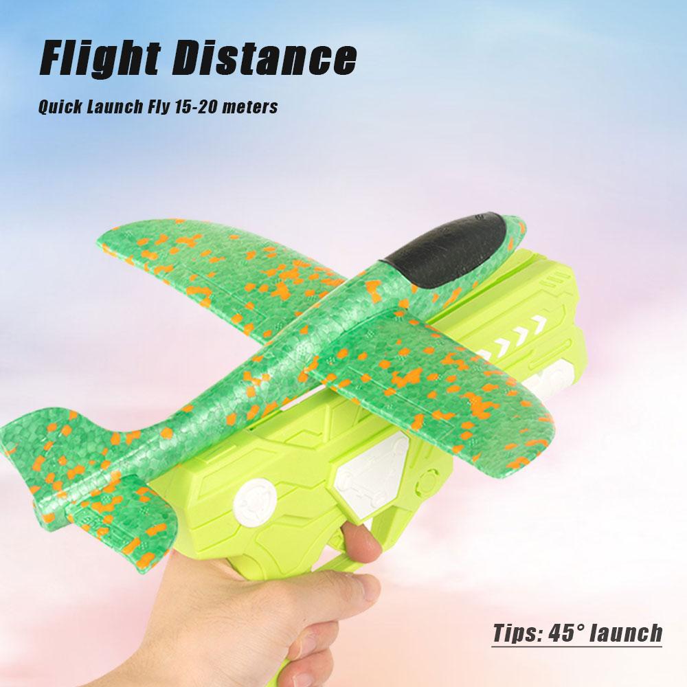 Glowing Foam Aircraft 15M Launcher Catapult Glider Aircraft Gun Toy Children's Outdoor Game Bubble Model Shooting Flying Roundab