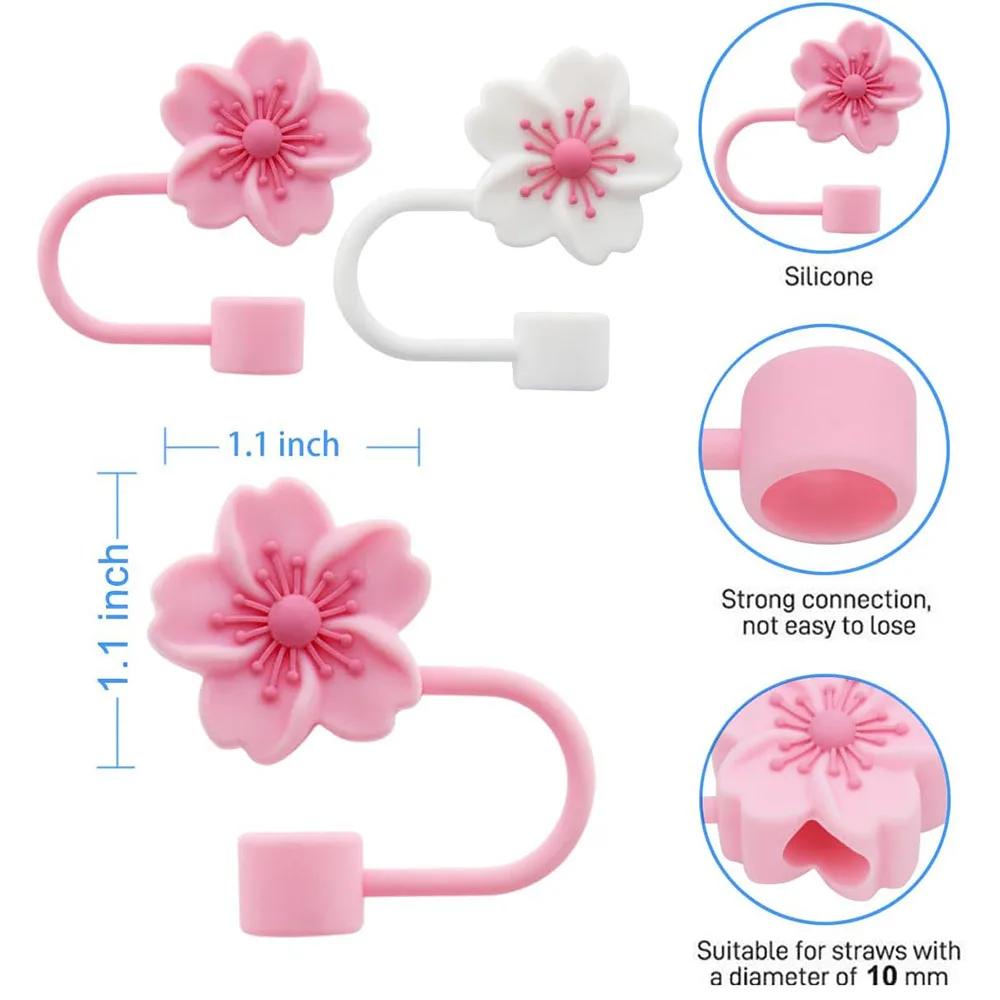2pcs Straw Cover Cap for Stanley Cup Accessories,Lids Flowers Tip Covers Silicone Straw Topper 10mm Reusable Straw Tips