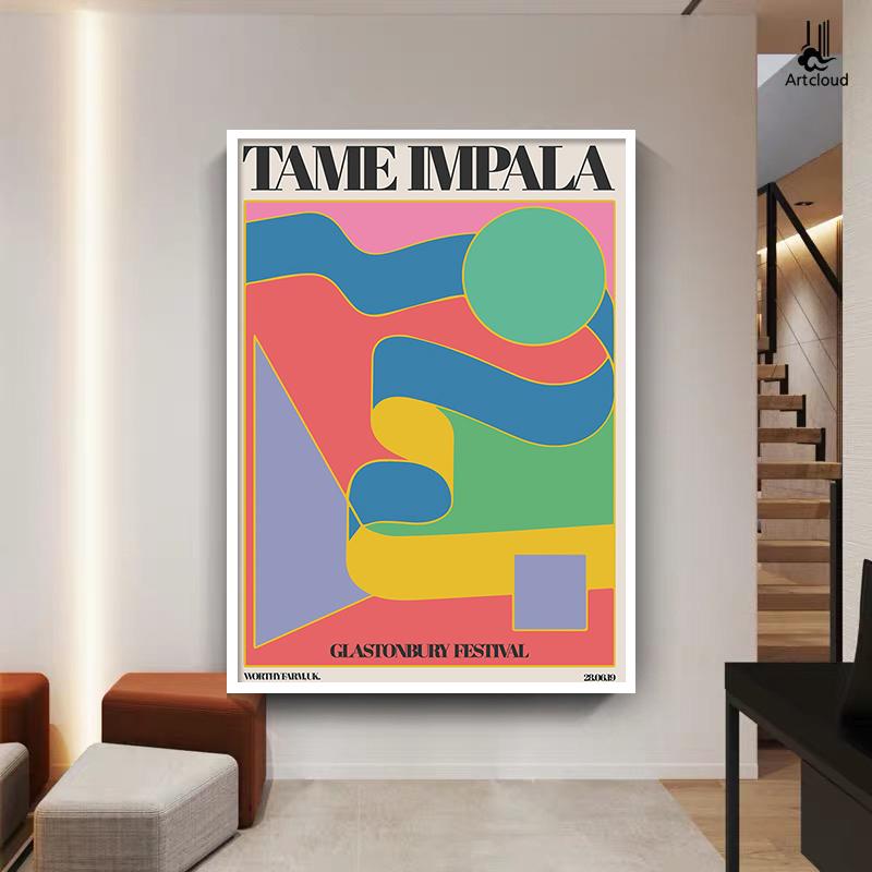 Tame Impala At Glastonbury Großes Poster, Vintage, buntes Leinwandbild, Retro-Wandbilder für Wohnzimmer, Heimdekoration, ungerahmt