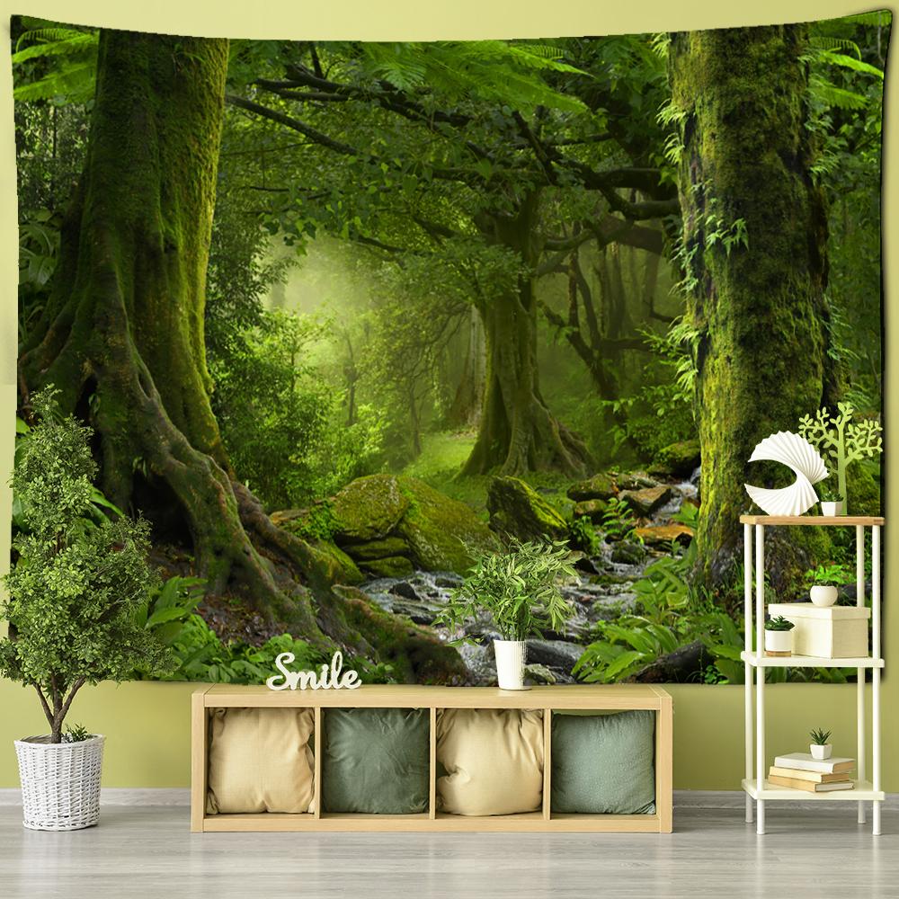 

Возвышающееся Дерево Лес Гобелен Настенный Природный Пейзаж Психоделический Колдовство Богемный Стиль Фон Ткань Домашний Декор 400x220cm